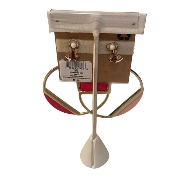 Rachel Roy Large Clip-On Gold Tone Hoops w/Red & Hot Pink Accents. - Picture 4 of 5